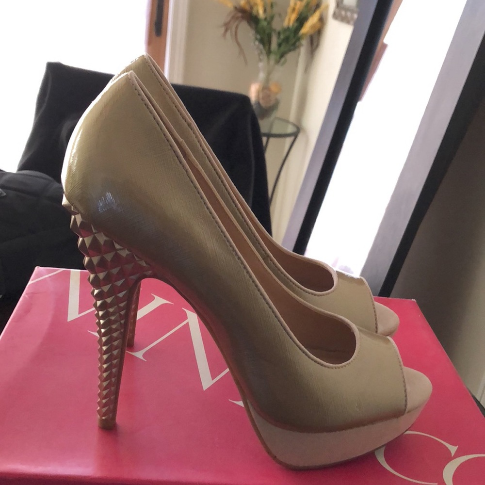 Studded goldish heels